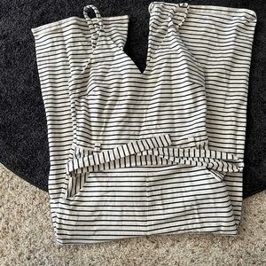 Striped jumpsuit with belt